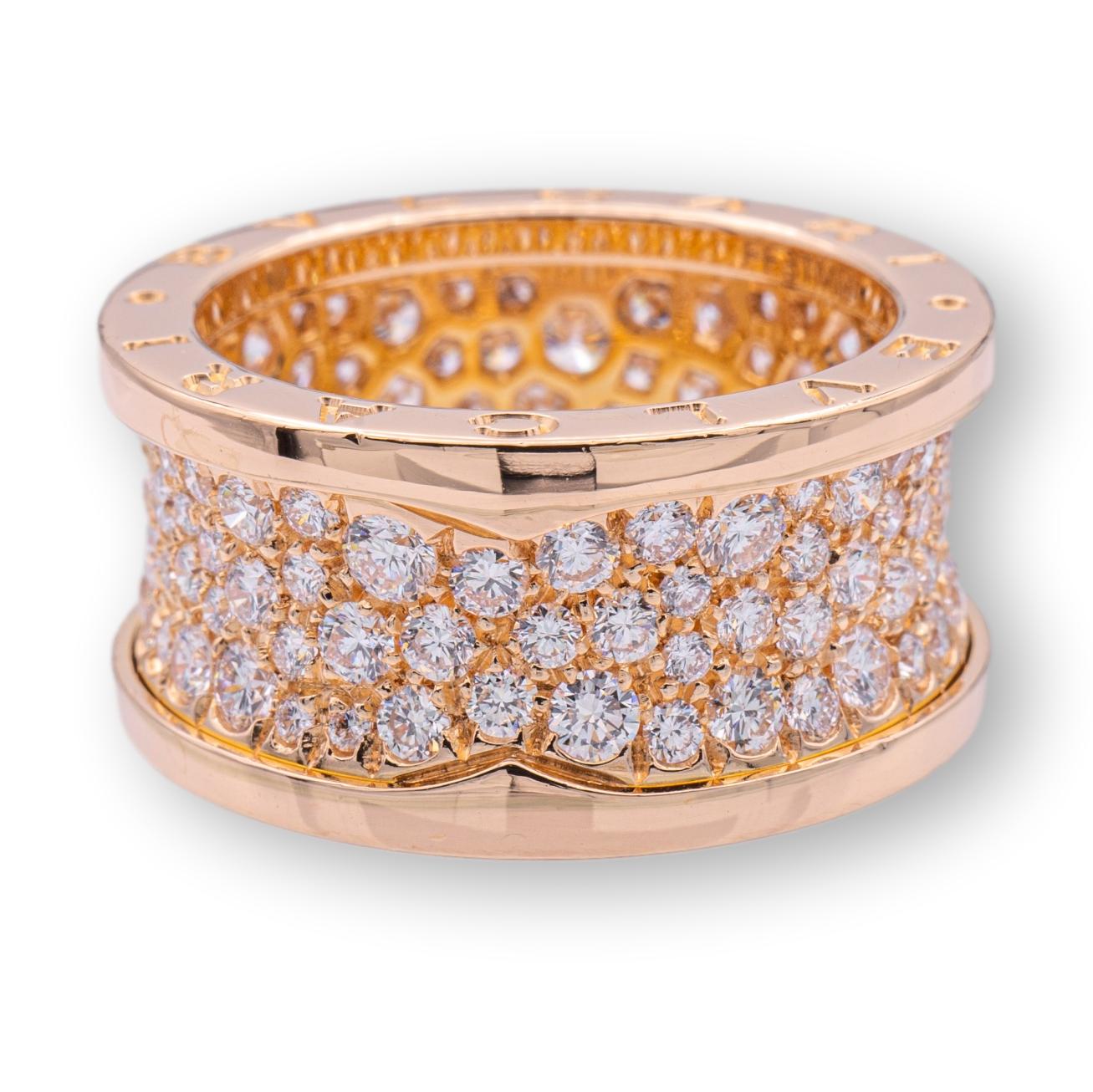 BVLGARI B-Zero1 18K Rose Gold Pave Diamond Band Ring 2.40 Cts 