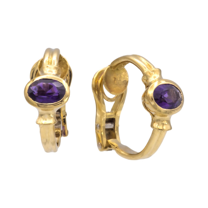 Vintage Cartier 18K Yellow Gold Oval Amethyst Huggie Clip Earrings