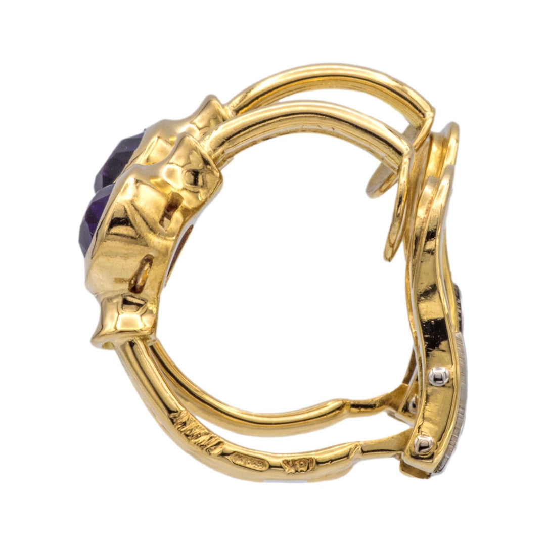 Vintage Cartier 18K Yellow Gold Oval Amethyst Huggie Clip Earrings