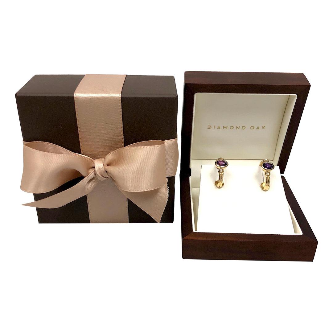 Vintage Cartier 18K Yellow Gold Oval Amethyst Huggie Clip Earrings