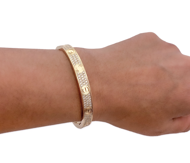 Cartier Love Bangle Bracelet Diamond Paved 18K Yellow Gold Size 17