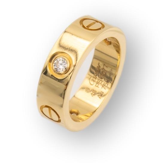 Cartier Love Ring 18K Yellow Gold Three Diamonds Band Size 48