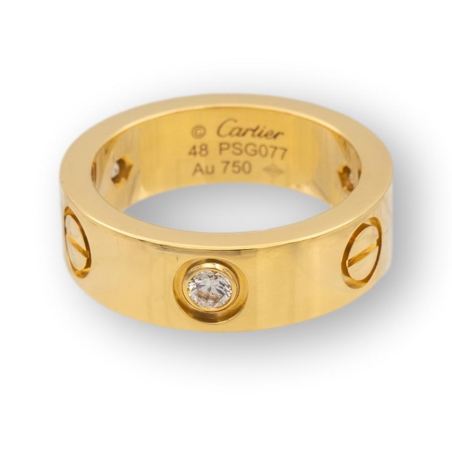 Cartier Love Ring 18K Yellow Gold Three Diamonds Band Size 48