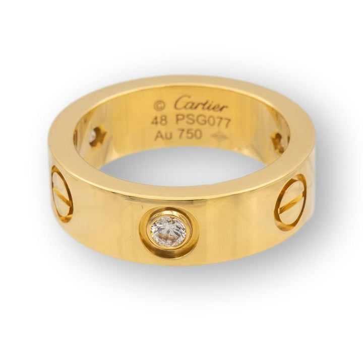 Cartier Love Ring 18K Yellow Gold Three Diamonds Band Size 48