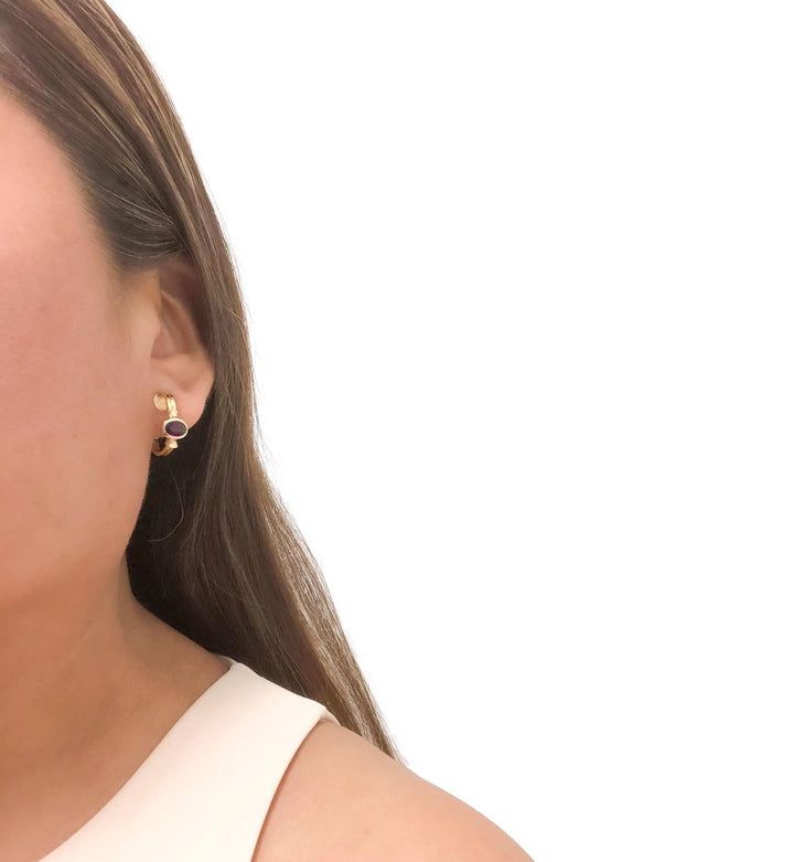 Vintage Cartier 18K Yellow Gold Oval Amethyst Huggie Clip Earrings