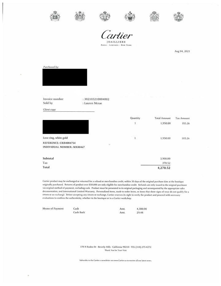 Cartier Love Ring in 18K White Gold 5.5mm Size 54 (US6.75)