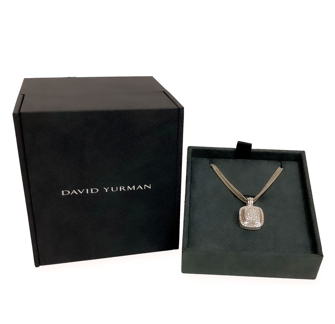 David Yurman Sterling Silver Pave Diamond Albion Pendant Necklace 16" Long