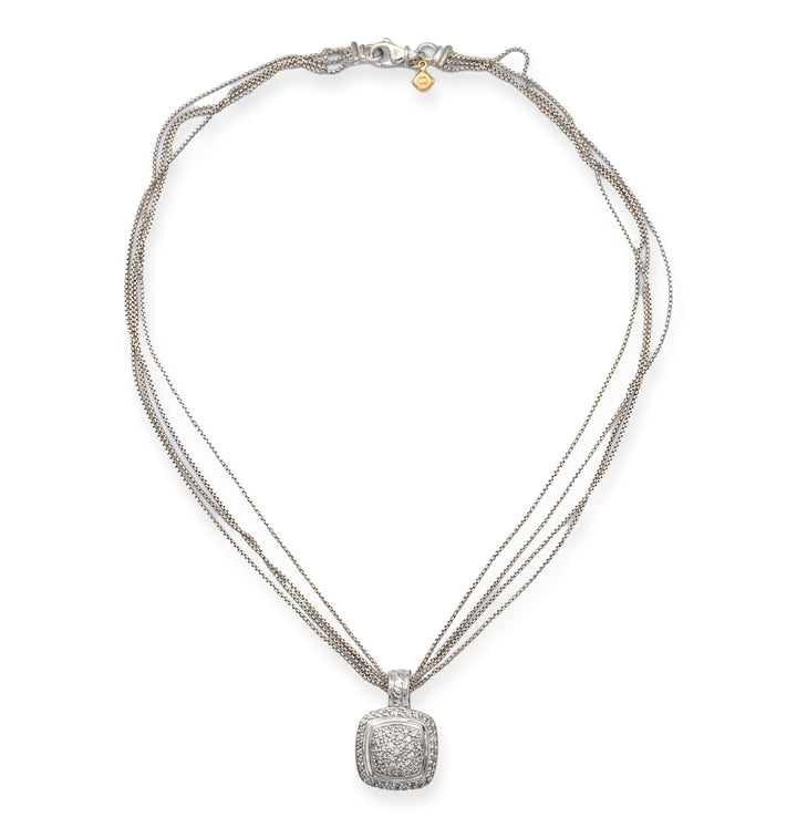 David Yurman Sterling Silver Pave Diamond Albion Pendant Necklace 16" Long