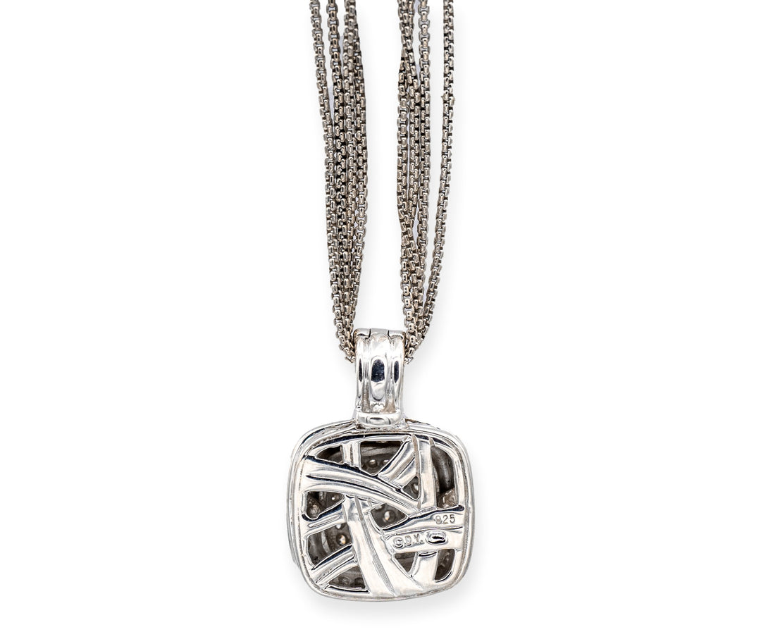 David Yurman Sterling Silver Pave Diamond Albion Pendant Necklace 16" Long