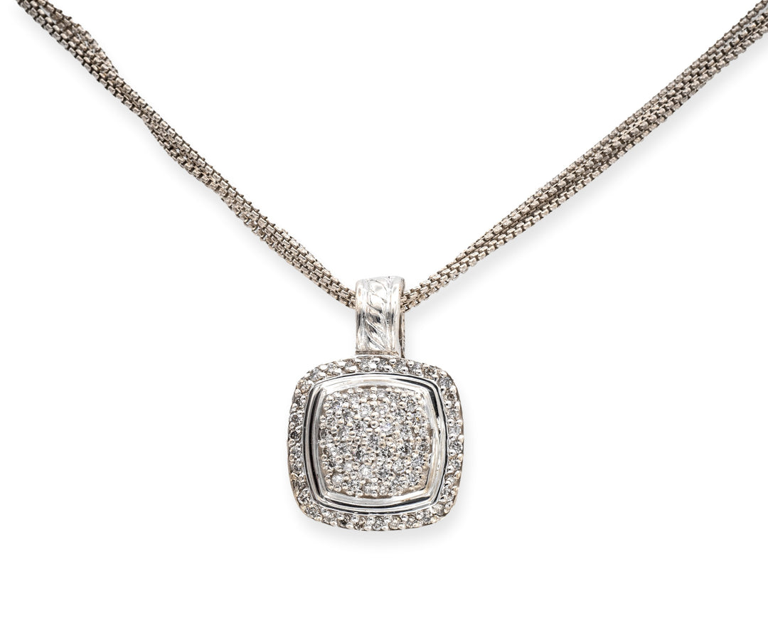 David Yurman Sterling Silver Pave Diamond Albion Pendant Necklace 16" Long