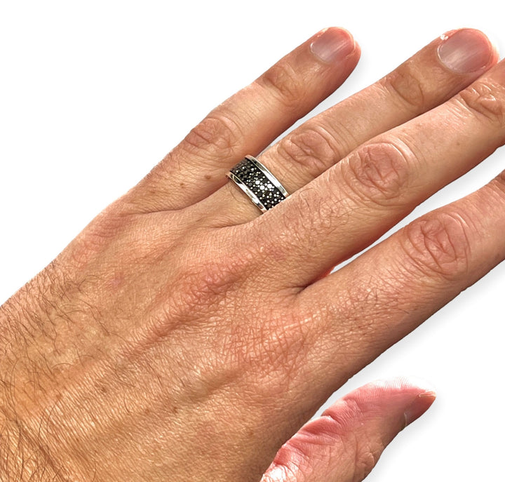 David Yurman Sterling Silver Streamline Pave Black Diamond Wide Band Size 10