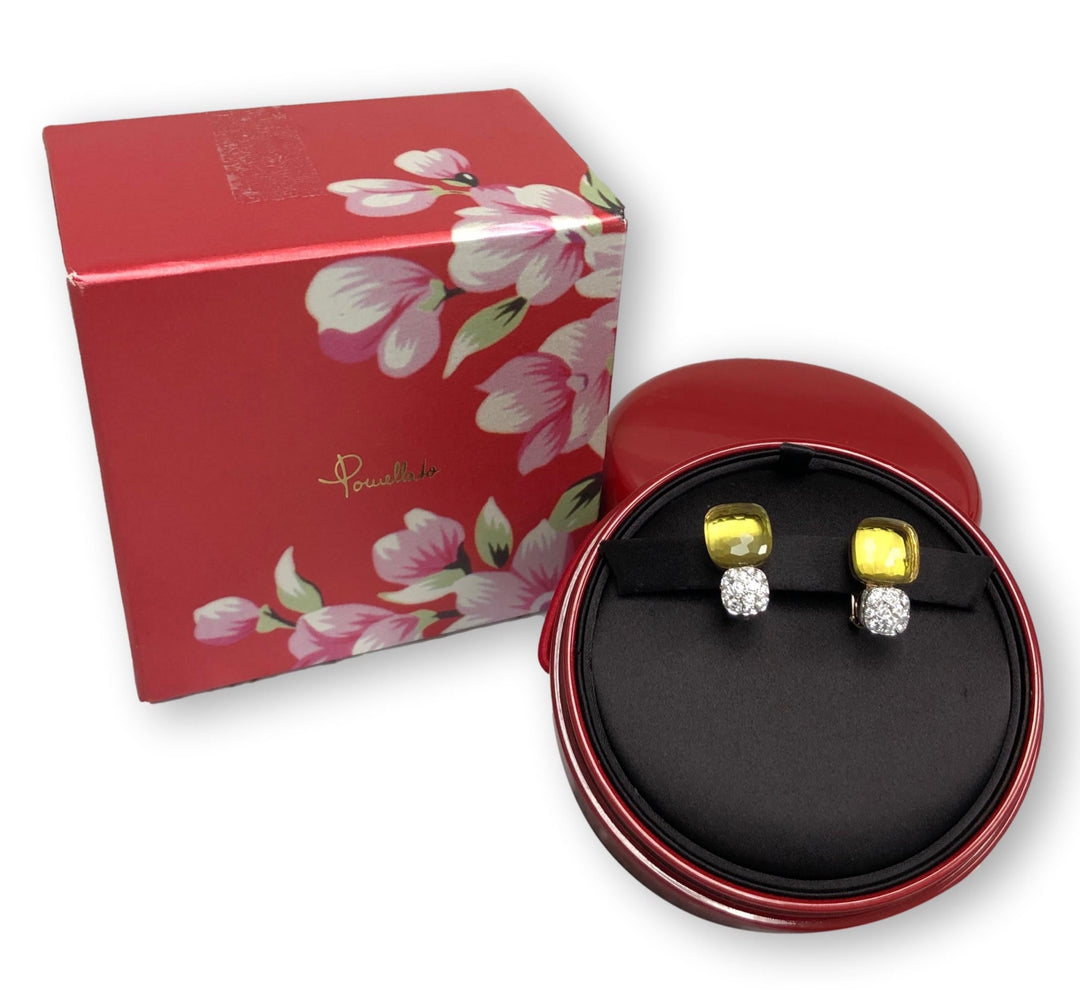 Rare Pomellato Nudo 18K Rose Gold Lemon Quartz and Diamond Clip Earrings