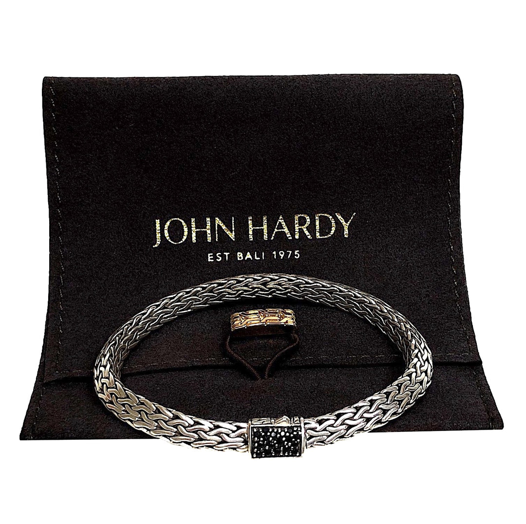 John Hardy Sterling Silver Black Sapphire 6.5mm Tiga Chain Bracelet 7.25" Long
