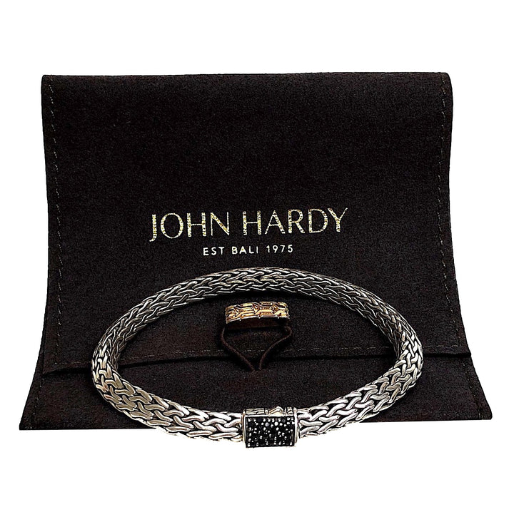 John Hardy Sterling Silver Black Sapphire 6.5mm Tiga Chain Bracelet 7.25" Long
