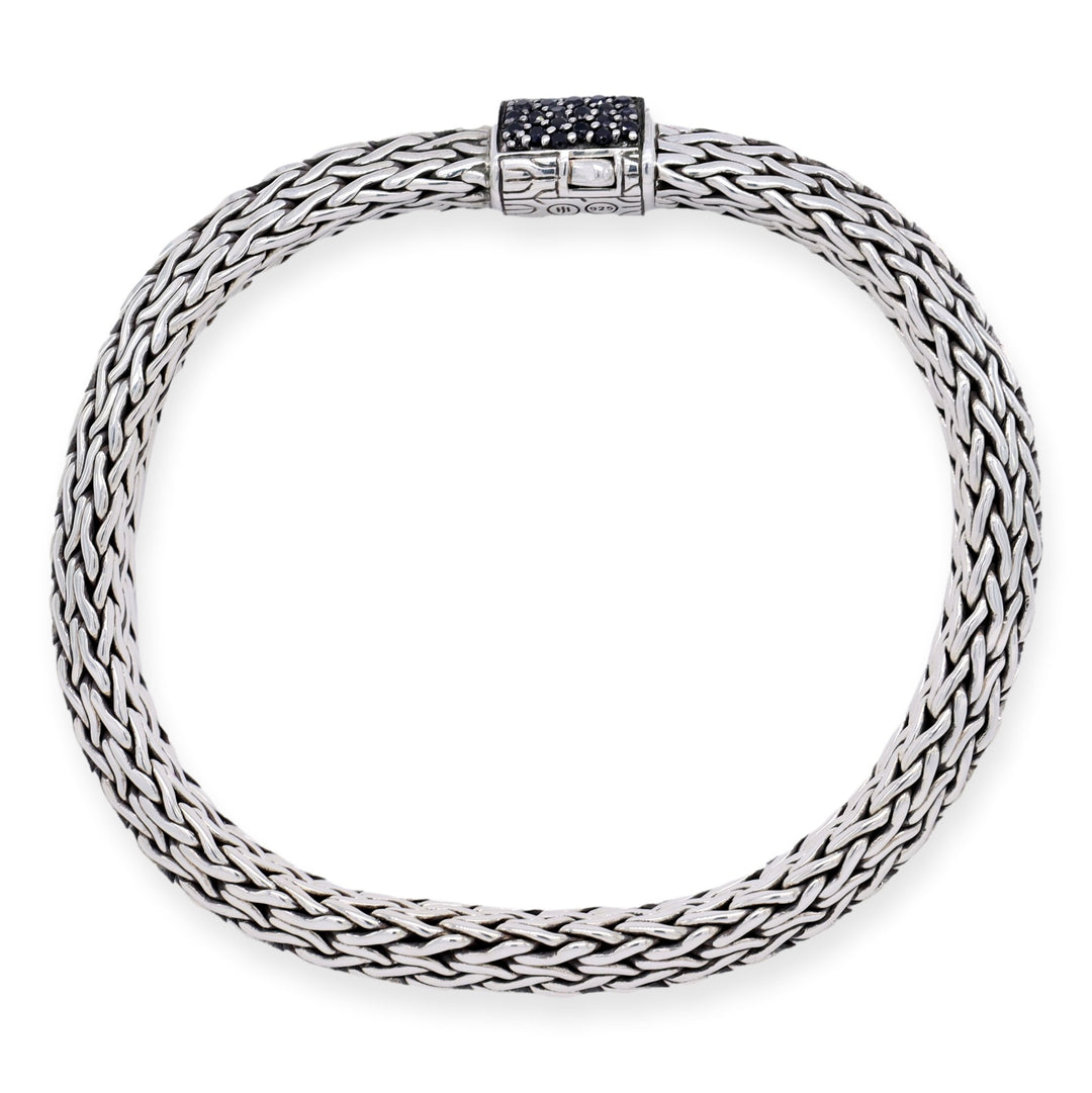 John Hardy Sterling Silver Black Sapphire 6.5mm Tiga Chain Bracelet 7.25" Long