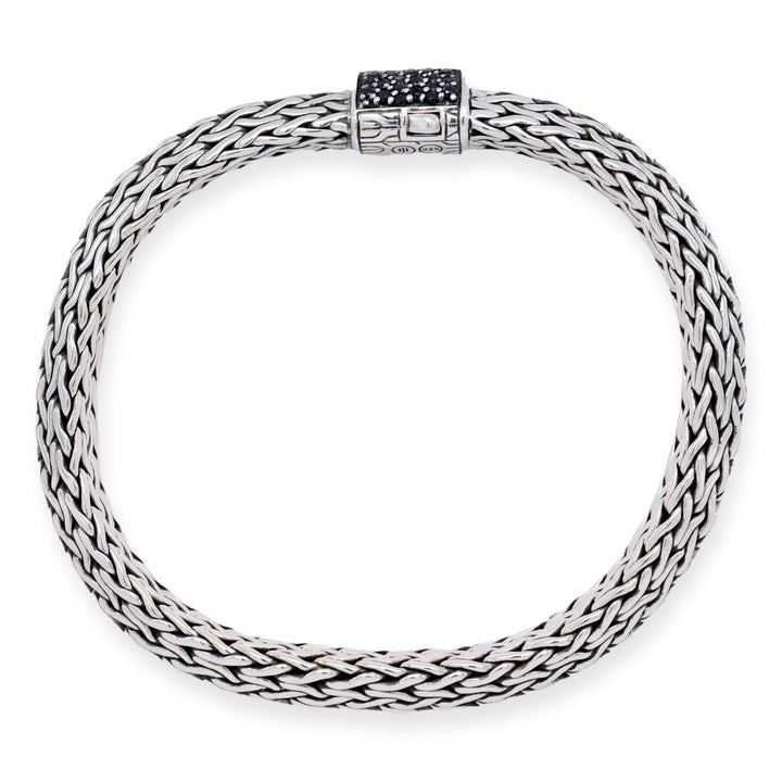 John Hardy Sterling Silver Black Sapphire 6.5mm Tiga Chain Bracelet 7.25" Long