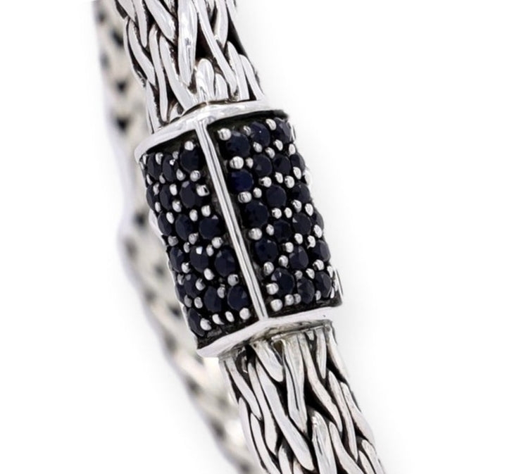 John Hardy Sterling Silver Black Sapphire 6.5mm Tiga Chain Bracelet 7.25" Long