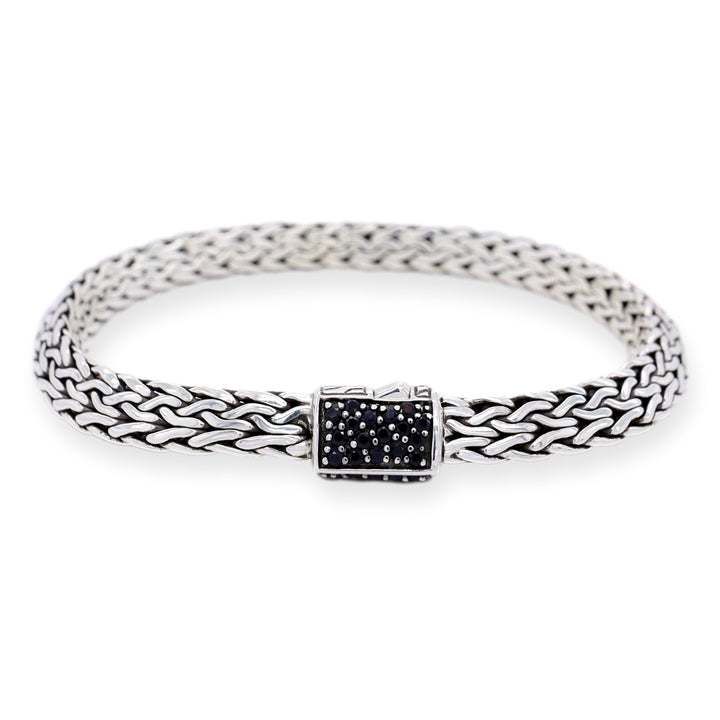 John Hardy Sterling Silver Black Sapphire 6.5mm Tiga Chain Bracelet 7.25" Long