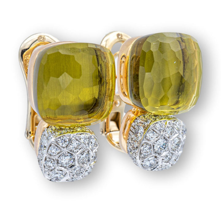 Rare Pomellato Nudo 18K Rose Gold Lemon Quartz and Diamond Clip Earrings