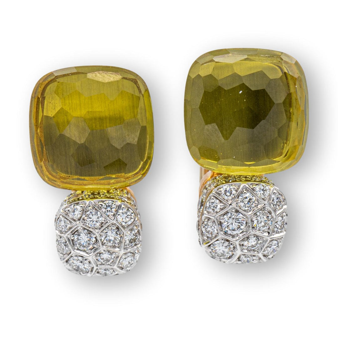 Rare Pomellato Nudo 18K Rose Gold Lemon Quartz and Diamond Clip Earrings