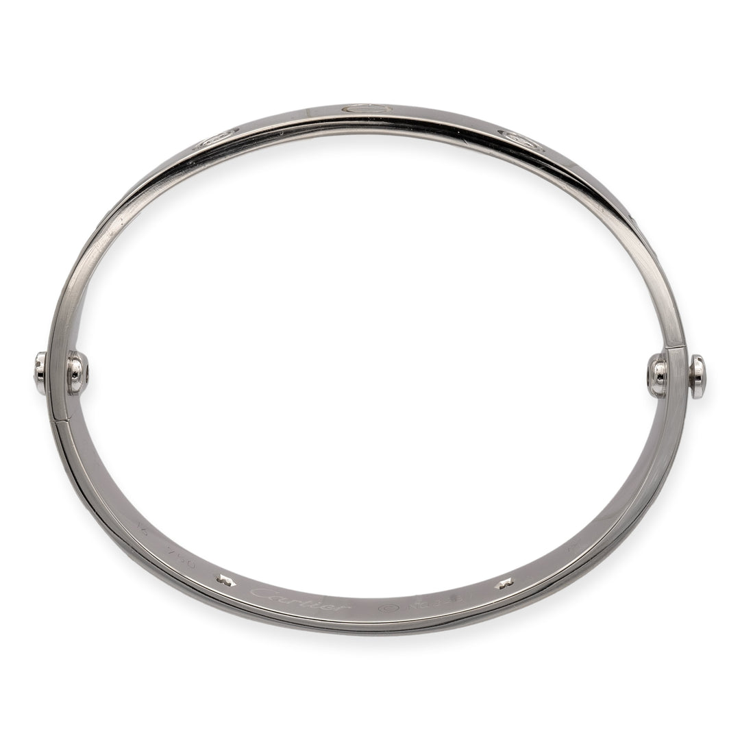Cartier 18K White Gold Love Bracelet Bangle 4 Diamonds Size 16