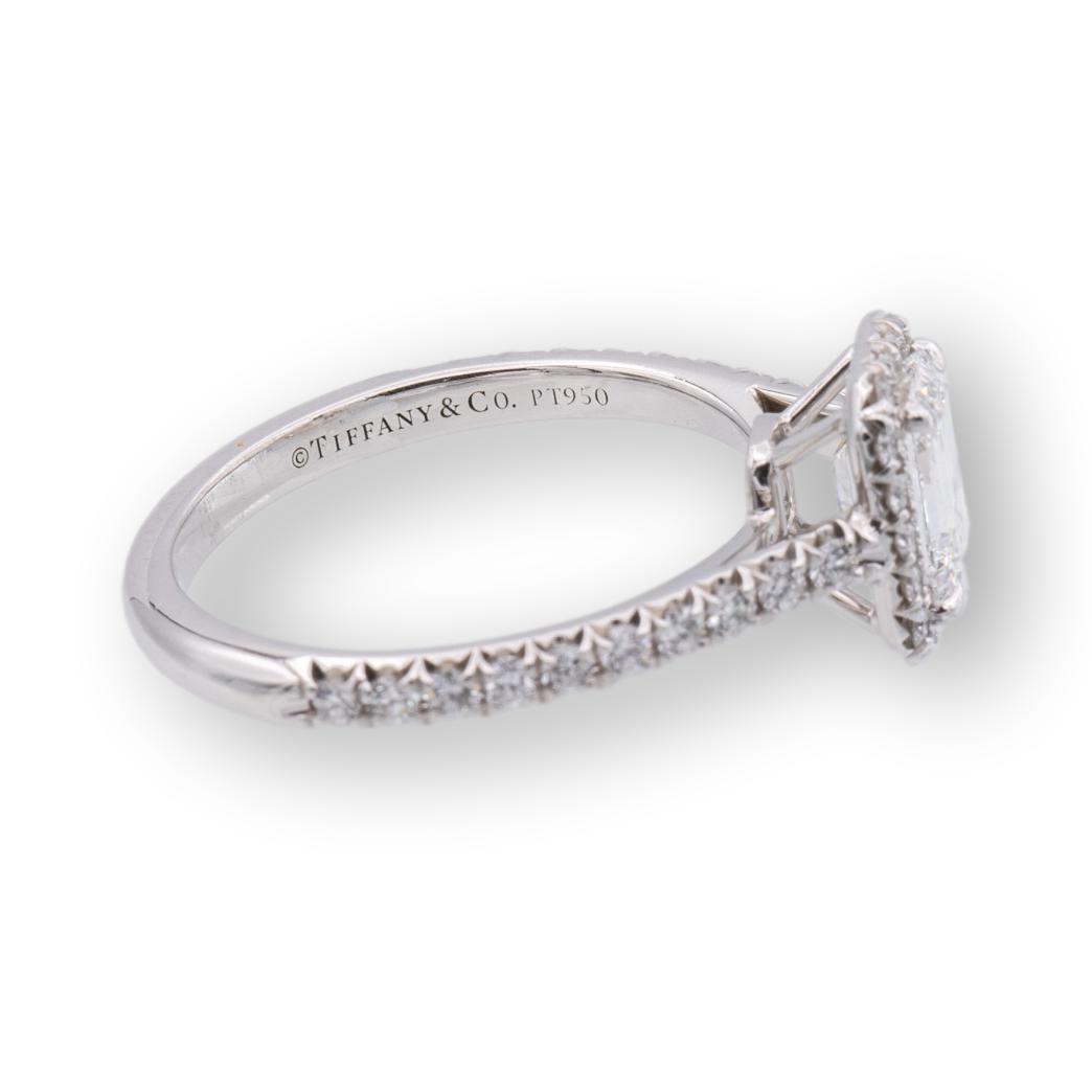 Tiffany & Co. Platinum Soleste Emerald Cut Halo Engagement Ring .97 cts Ttl. FVVS2 Diamond Band