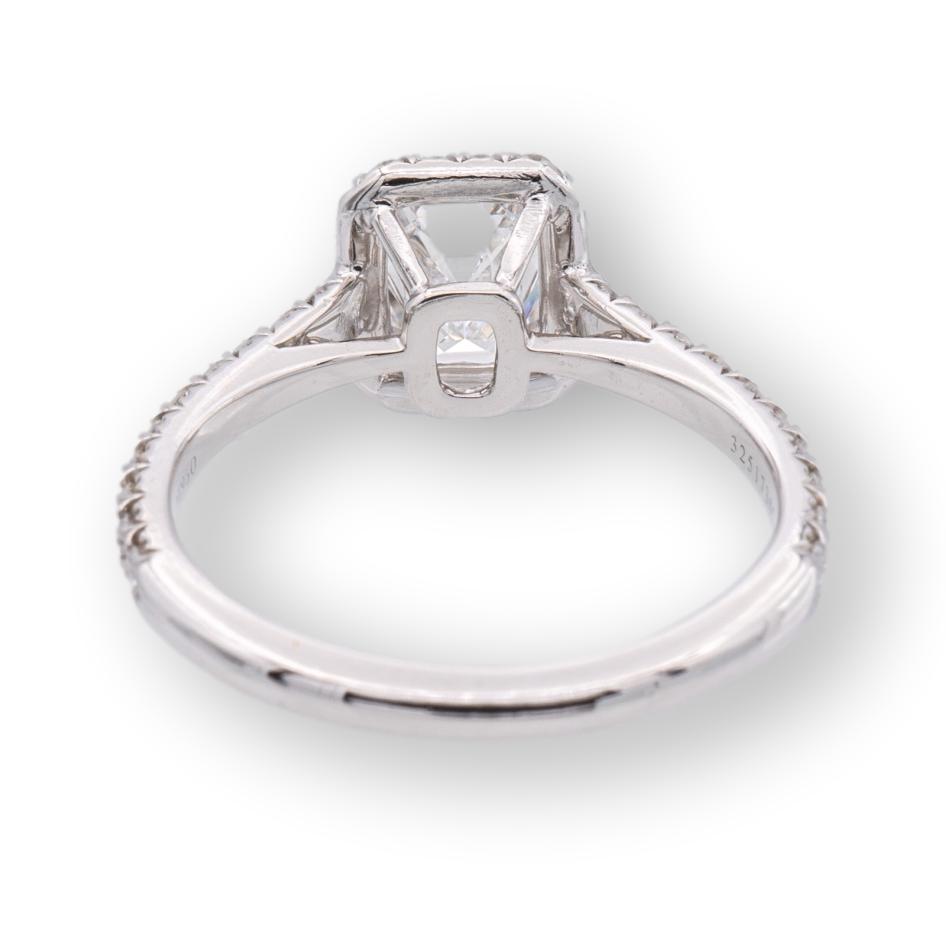 Tiffany & Co. Platinum Soleste Emerald Cut Halo Engagement Ring .97 cts Ttl. FVVS2 Diamond Band