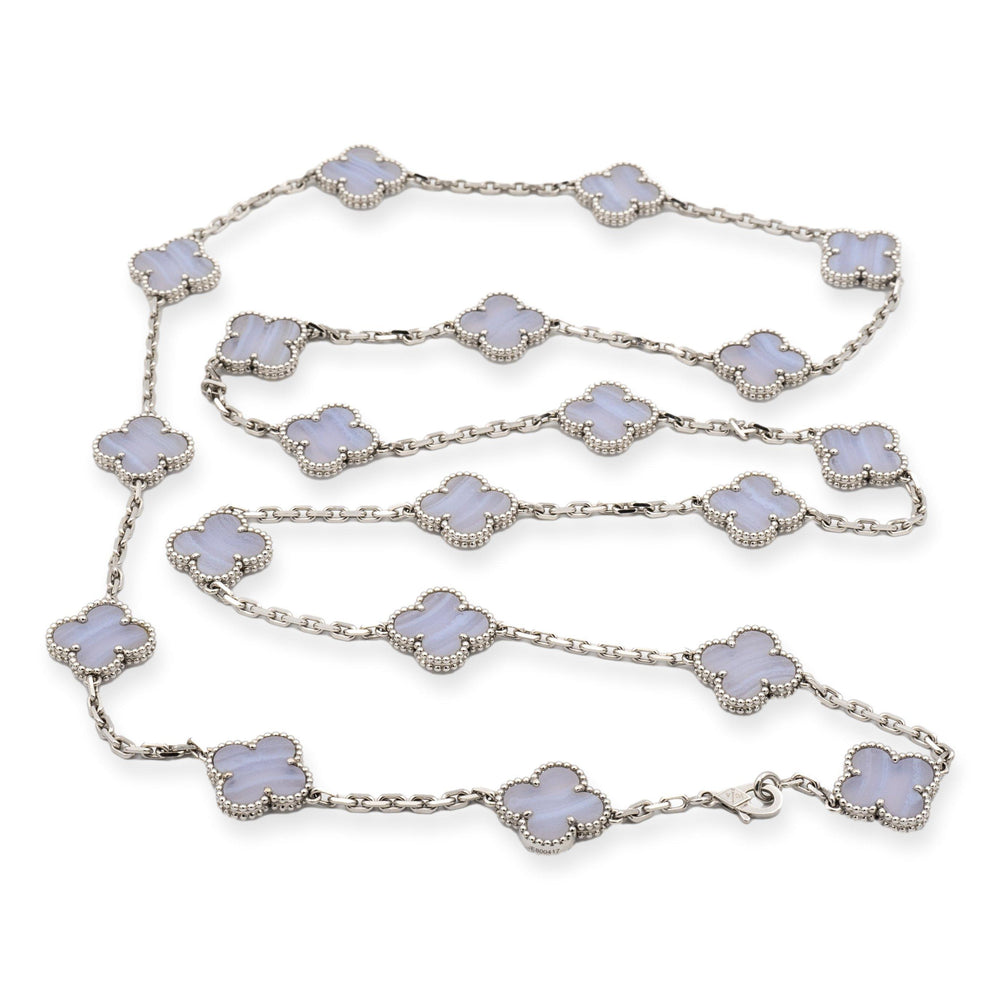 Van Cleef & Arpels 18K White Gold Vintage Alhambra 20 Motif Chalcedony Necklace