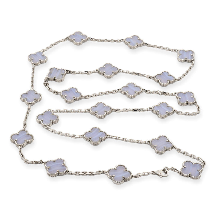 Van Cleef & Arpels 18K White Gold Vintage Alhambra 20 Motif Chalcedony Necklace