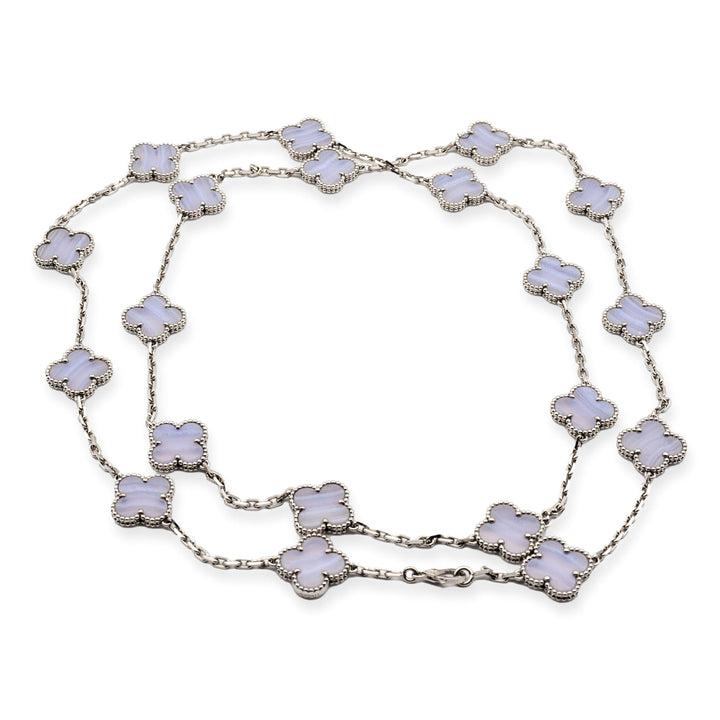 Van Cleef & Arpels 18K White Gold Vintage Alhambra 20 Motif Chalcedony Necklace