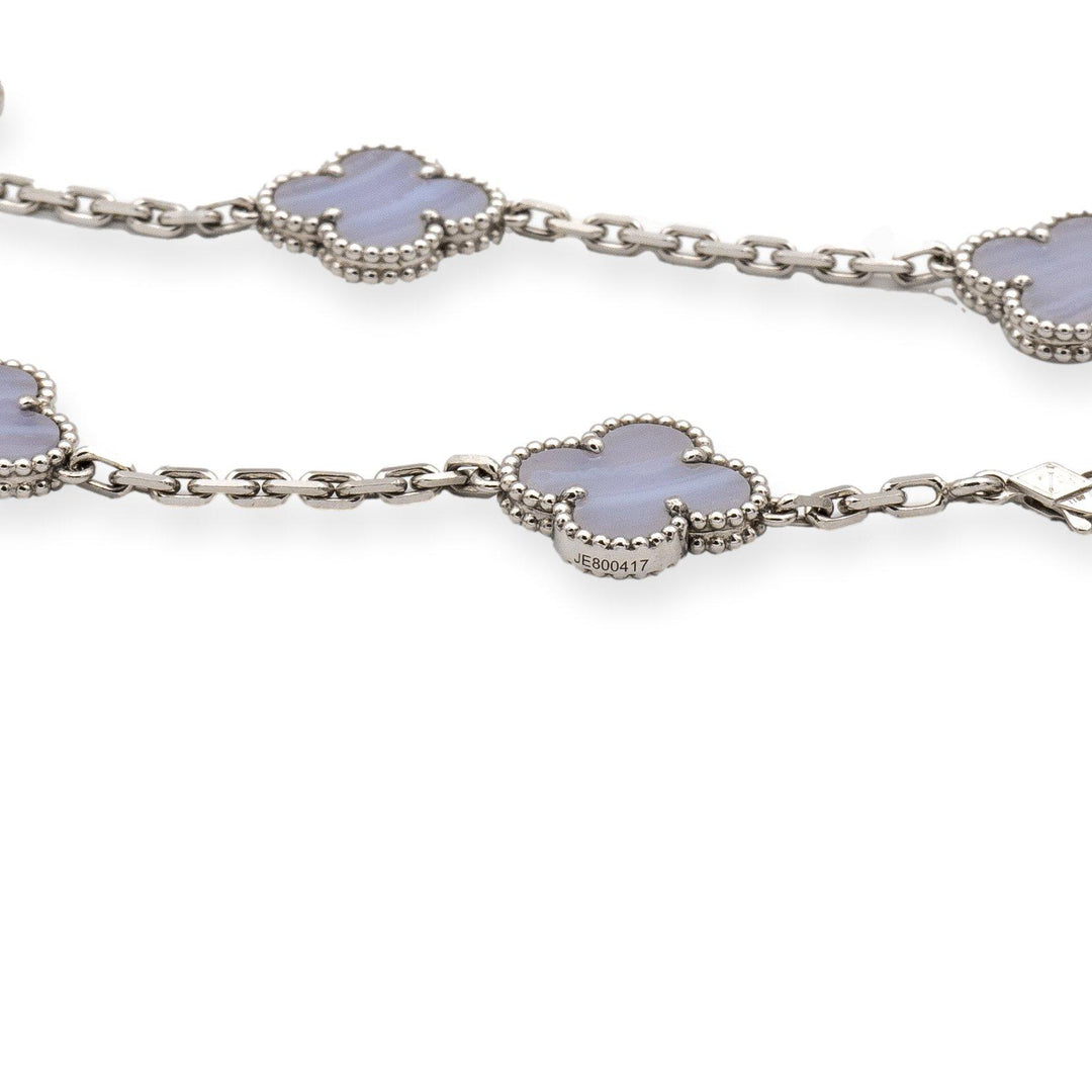 Van Cleef & Arpels 18K White Gold Vintage Alhambra 20 Motif Chalcedony Necklace