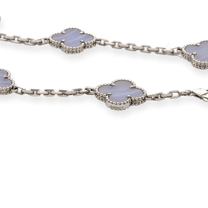 Van Cleef & Arpels 18K White Gold Vintage Alhambra 20 Motif Chalcedony Necklace