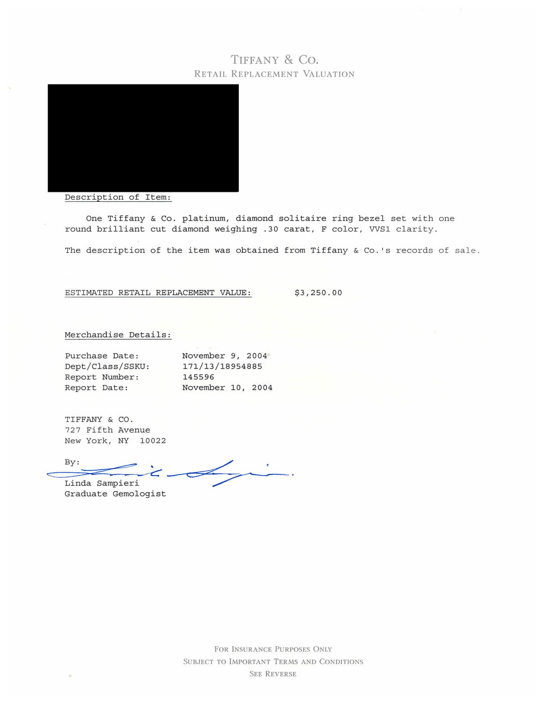 Tiffany and Co. Etoile Platinum Round Diamond Engagement Ring .30ct FVVS1