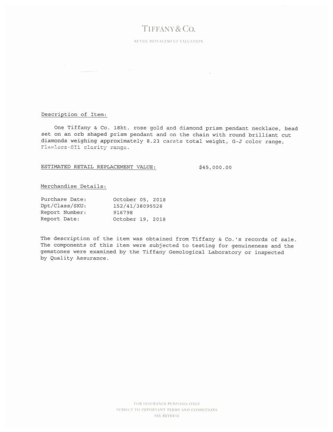 Rare Tiffany & Co. 18 Karat Rose Gold Round Diamond Prism Pendant 24" long