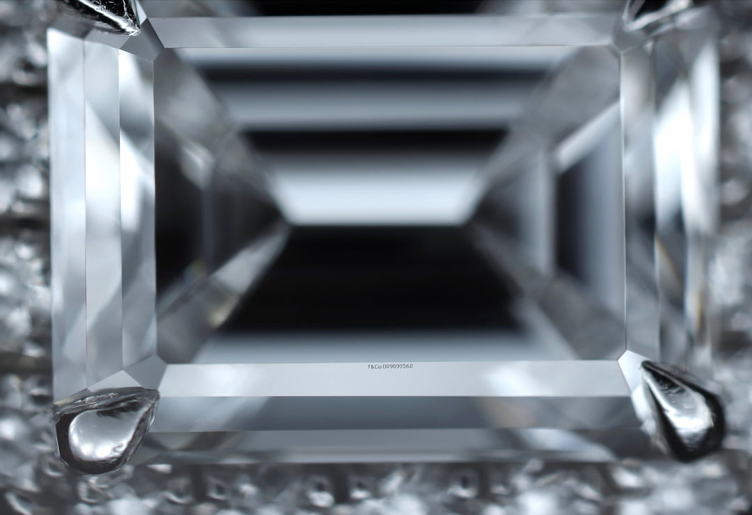 Tiffany & Co. Platinum Soleste Emerald Cut Halo Engagement Ring .97 cts Ttl. FVVS2 Diamond Band