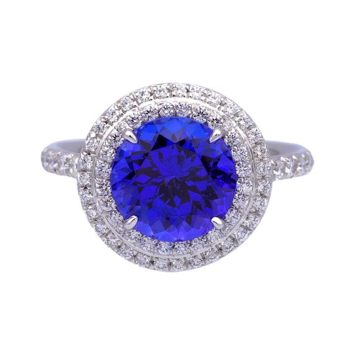 Tiffany & Co. Platinum Double Soleste Round Shape 3ct Tanzanite Diamond Ring