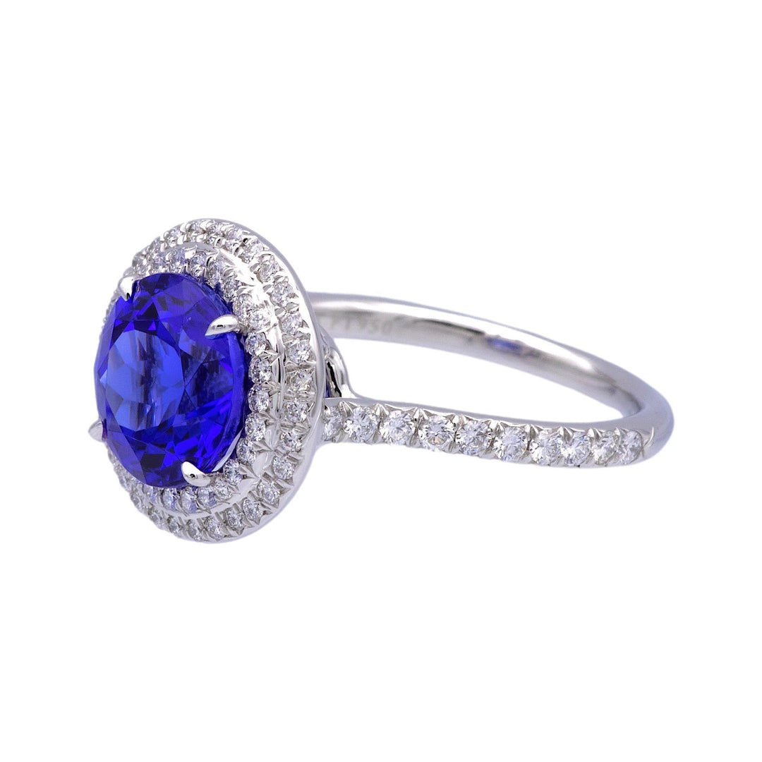 Tiffany & Co. Platinum Double Soleste Round Shape 3ct Tanzanite Diamond Ring