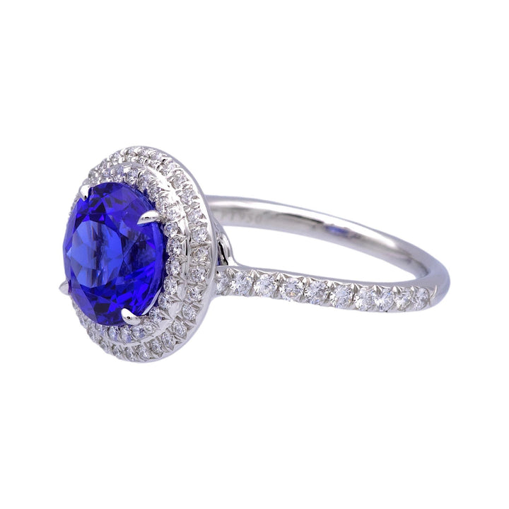 Tiffany & Co. Platinum Double Soleste Round Shape 3ct Tanzanite Diamond Ring