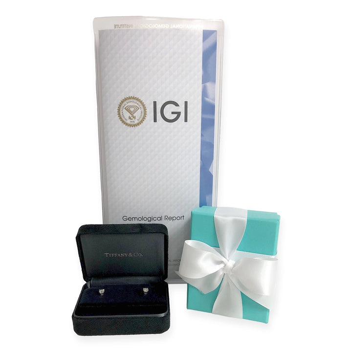 Tiffany & Co. Platinum Lucida Diamond Stud Earrings .90 cts TW G-H VVS