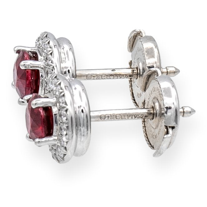 Tiffany & Co. Platinum Soleste Round Ruby and Diamond Stud Earrings
