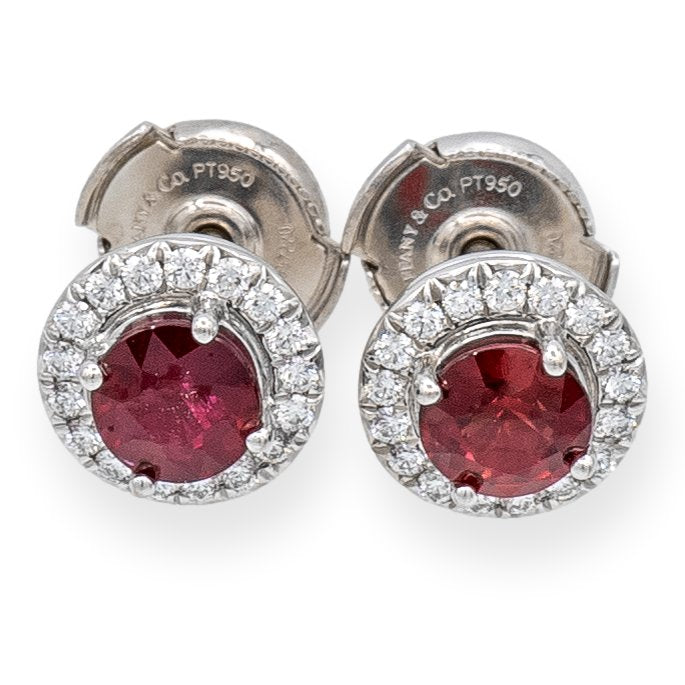 Tiffany & Co. Platinum Soleste Round Ruby and Diamond Stud Earrings
