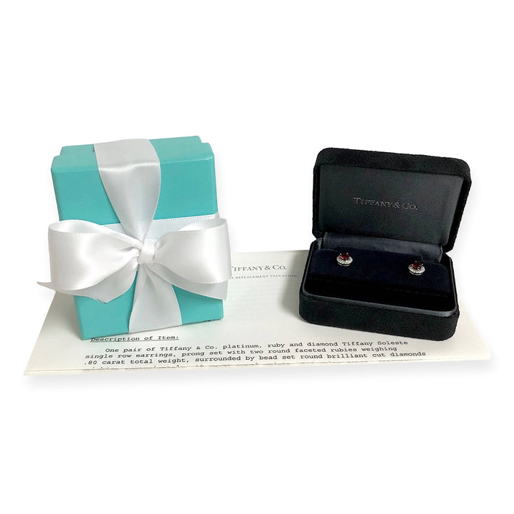 Tiffany & Co. Platinum Soleste Round Ruby and Diamond Stud Earrings