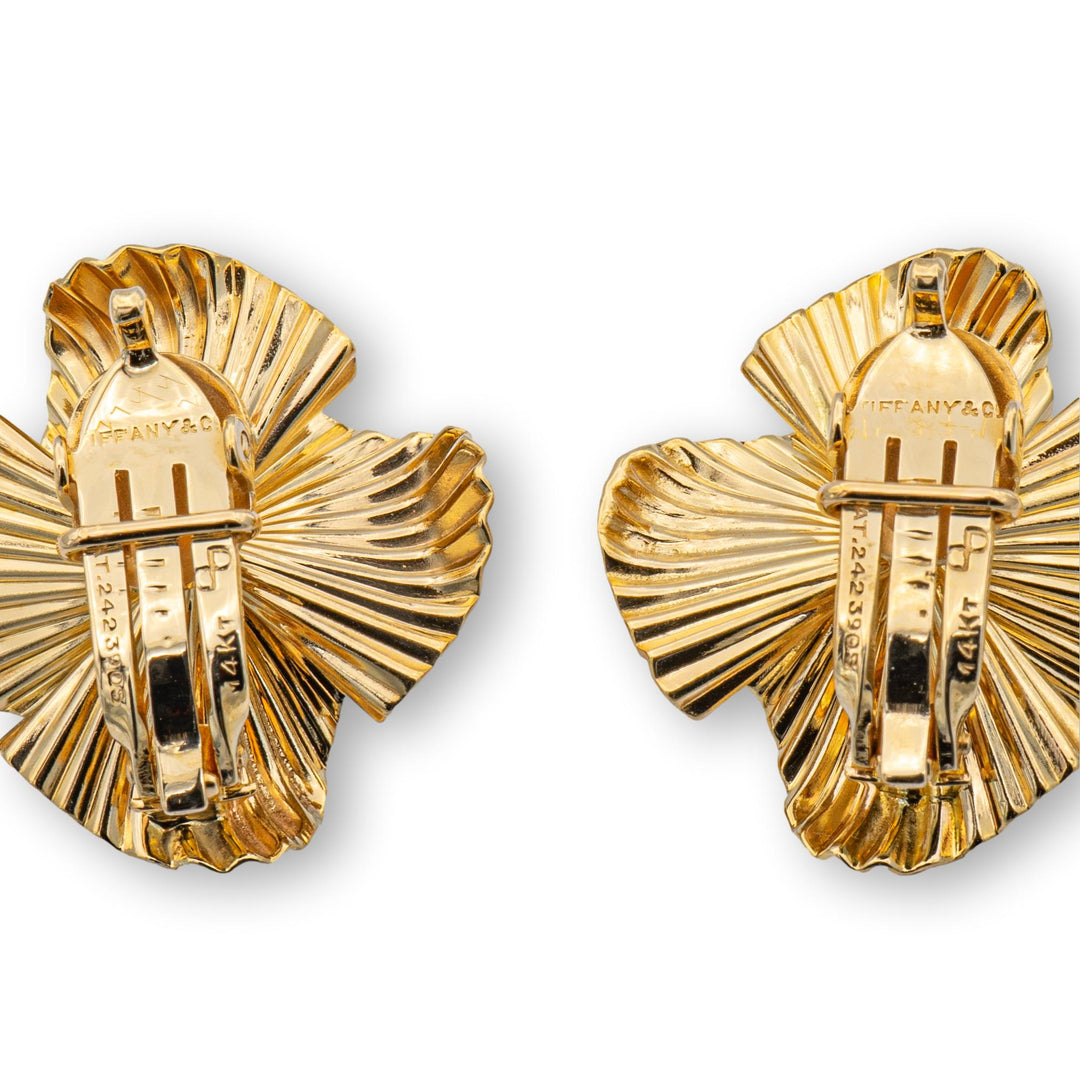 Tiffany & Co 14K Yellow Gold Flower Clip Vintage Earrings Circa 1950'S