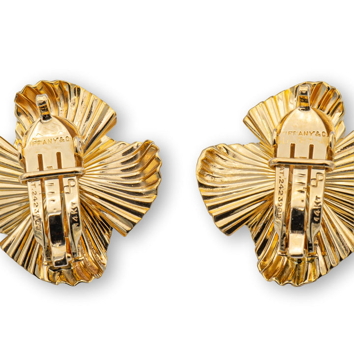 Tiffany & Co 14K Yellow Gold Flower Clip Vintage Earrings Circa 1950'S