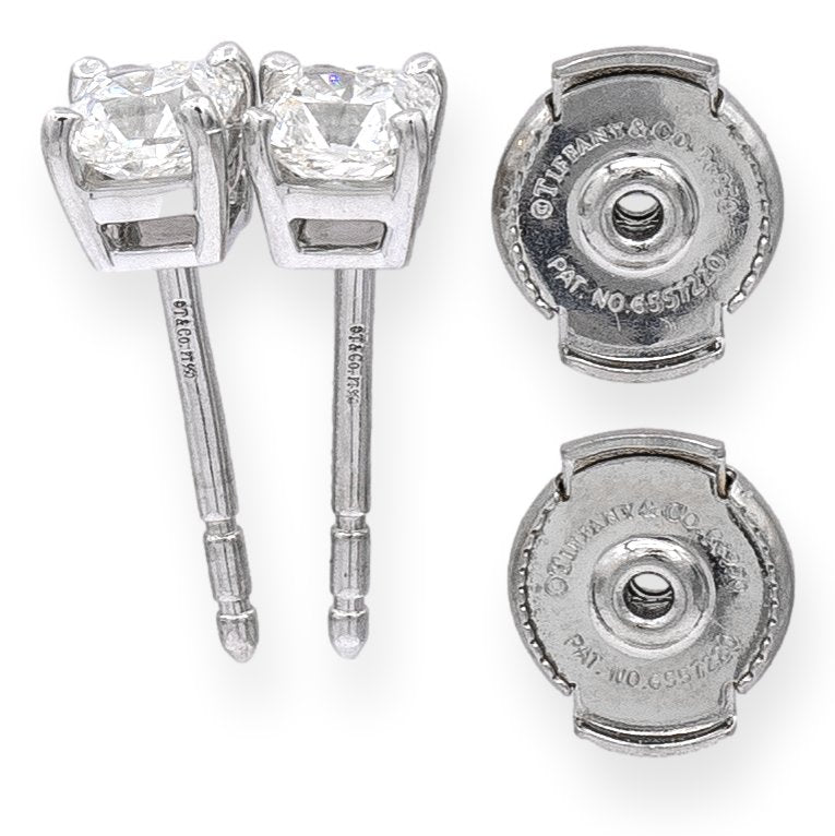 Tiffany & Co. Platinum Lucida Diamond Stud Earrings .90 cts TW G-H VVS