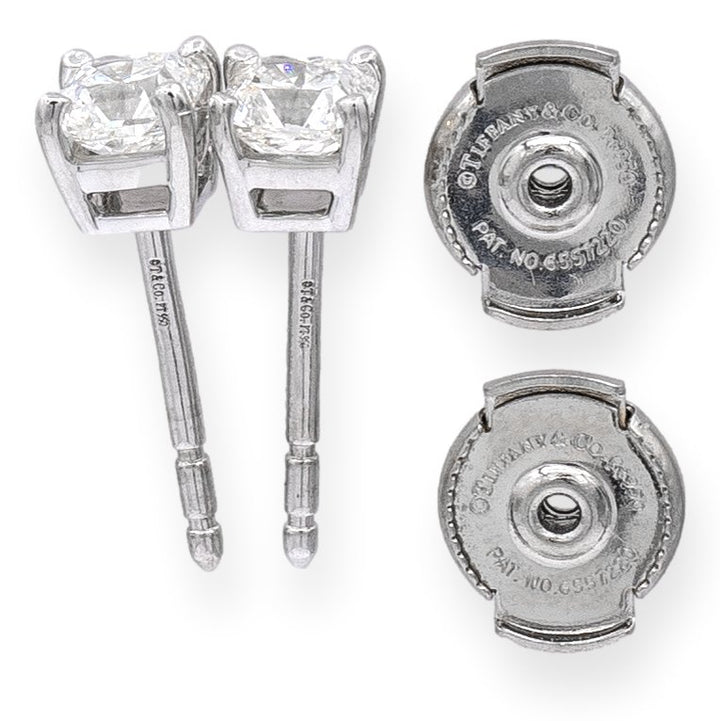 Tiffany & Co. Platinum Lucida Diamond Stud Earrings .90 cts TW G-H VVS