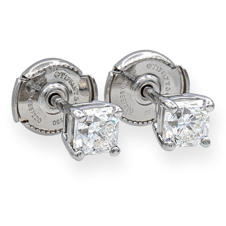 Tiffany & Co. Platinum Lucida Diamond Stud Earrings .90 cts TW G-H VVS