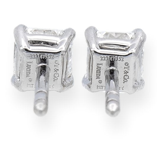 Tiffany & Co. Platinum Lucida Diamond Stud Earrings .90 cts TW G-H VVS