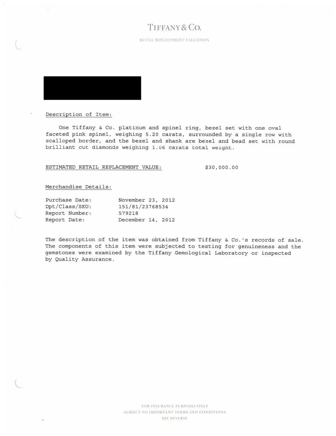 Vintage Tiffany & Co. Platinum Oval 5.20ct Pink Spinel and Diamond Ring