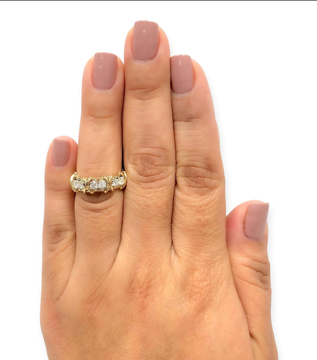 Tiffany & Co. Platinum and 18KY Gold Schlumberger 16 Stone Diamond X Ring Size 6